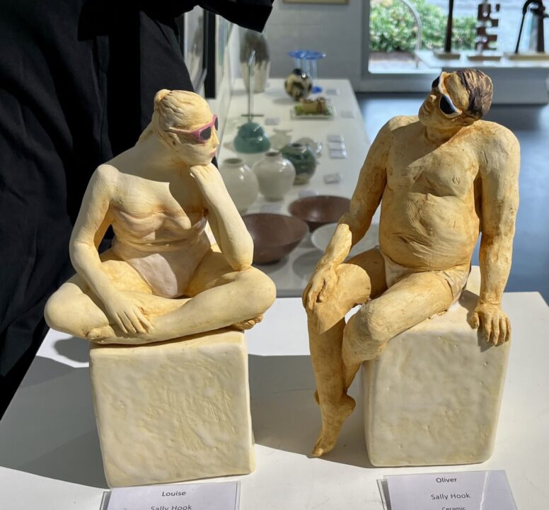 Louise and Oliver having a comfy summer chat. Ceramics by Sally Hook